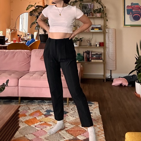 Black Frank & Oak trousers with pink and navy pinstripes - Picture 4 of 4